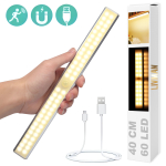 Juhtmeta magnetvalgusti LIVMAN MSL-06 liikumisanduriga - andurivalgustus, 60 LED, 40 cm, 2,8 W, USB-laetav, 3 valgustusrežiimi, kollane