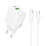 Borofone seinlaadija BN27 Fuente &ndash; USB + C t&uuml;&uuml;p &ndash; QC 3.0 PD 20W koos C-t&uuml;&uuml;pi kuni C-t&uuml;&uuml;pi kaabliga, valge
