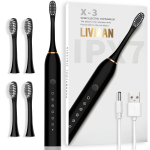 Suure j&otilde;udlusega elektriline hambaharja LIVMAN X-3, 6 puhastusrežiimi, USB-laadimine ja 4 hambaharja otsikut, 1,5W, 500mAh, must
