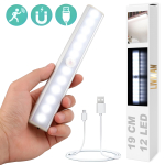 Juhtmeta magnetlamp LIVMAN MSL-21 koos liikumisanduriga - sensorvalgusti, 12 LED-i, 19 cm, 2,8 W, laetav USB kaudu, 3 valgustusrežiimi, valge
