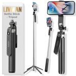 Selfipulk ("Selfie stick") LIVMAN P180 - mitmek&uuml;lgne selfipulk ja statiiv koos kaugjuhtimispuldiga, 1,8 m, must