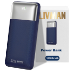 Power bank LIVMAN RPP-5 - kiire laadimisega kaasaskantav aku - kahepordiline toitepank, 10000mAh, 22,5W, sinine