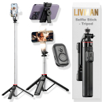 Selfipulk (&bdquo;Selfie stick&ldquo;) LIVMAN C13d &ndash; mitmek&uuml;lgne selfipulk ja statiiv koos kaugjuhtimispuldi ja LED-valgustusega, 1,3 m, must
