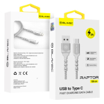 Blavec Raptor palmikuga kaabel &mdash; USB kuni C-t&uuml;&uuml;pi &mdash; 3 A 1 meeter Apple CarPlay/Android Auto (CRA-UC3WS10) valge-h&otilde;bedane