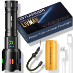 USB-laetav LED-taskulamp LIVMAN G61 6 valgustusrežiimiga, astmeteta teleskoopilise suumimiss&uuml;steemiga ja integreeritud kaasaskantav akupank (power bank), 8800mAh, 30W, must