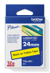 Kleepkirjalint BROTHER TZE-651 24mm, must/kollane