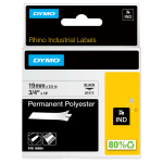Kleepkirjalint DYMO RHINO pol&uuml;ester 19mm x 5.5m, must valgel