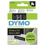 Kleepkirjalint DYMO D1 12mm, valge kiri mustal taustal