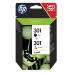 Tindikassett HP 301 2-pakk, must/v&auml;rviline