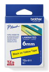 Kleepkirjalint BROTHER TZE-611 6mm, must/kollane