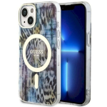 Guess GUHMP14SHLEOPWB Leopard MagSafe k&otilde;va &uuml;mbris iPhone 14 / 15 / 13 jaoks 6.1" / sinine