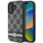 DKNY Ruuduline Muster & Tr&uuml;kitud Triibud tagumise kaitseklaas Apple iPhone 16 jaoks