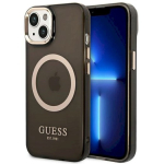 Guess GUHMP14SHTCMK L&auml;bipaistev kuldne kontuuriga MagSafe k&otilde;va &uuml;mbris iPhone 14 / 15 / 13 jaoks 6.1" / must