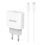 Dudao A14EUL Adapter 20Watt 1xUSB-C (1m USB-C kuni Lightning kaabel kaasas) Valge