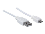 Manhattan USB-A kuni Micro-USB Kaabel, 1.8m, Mees kuni Mees, Valge, 480 Mbps (USB 2.0), Kiire USB, Eluaegne Garantii, Pol&uuml;kot