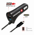 Swissten Premium auto laadija 12 / 24V / 2.4A + mittelahtritav USB-C andmekabel 1m