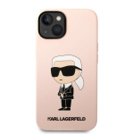 Karl Lagerfeld vedelsilikon Ikonik NFT &uuml;mbris iPhone 14 Plus jaoks / roosa