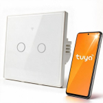 Qoltec 52716 Smart Touch 2-Gang Valgust L&uuml;liti Wi-Fi Aegumiskuju Tuya Smart Life Tempereeritud Klaas Valge