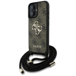 Guess 4G Big Logo Cord Stap Crossbody Case iPhone 16 Plus jaoks / pruun