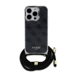 Guess IML 4G tr&uuml;kitud risti-kere-rihma &uuml;mbris iPhone 16 Pro jaoks / Must