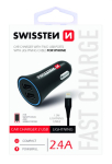 Swissten Autolaadija 12 - 24V / 1A + 2.1A + Lightning andmekabel 1.2m