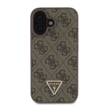 Guess PU 4G strass-triangu ja metallilogo &uuml;mbris + risti-kere-rihm iPhone 16 jaoks / Pruun