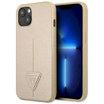 Guess GUHCP13SPSATLE K&otilde;va &uuml;mbris Saffiano kolmnurga logo iPhone 13 mini 5,4" / beež