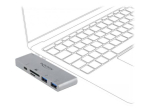 Delock 3-portiline hub ja 2-osaline kaardilugej MacBookile koos PD 3.0 ja v&auml;ljat&otilde;mmatava USB Type-C &uuml;hendusega, h&otilde;bedane