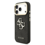 Guess PU Nahast 4G Metal Logo Kuldne Raam Kaitseklaas iPhone 18 Pro jaoks / Must