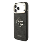 Guess PU Nahast 4G Metal Logo Kuldne Raam Kaitseklaas iPhone 18 Pro Max jaoks / Must