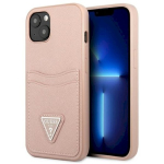 Guess GUHCP13SPSATPP Saffiano kolmnurga logo kaardipesaga k&otilde;va &uuml;mbris iPhone 13 mini 5,4" / roosa