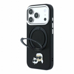 Karl Lagerfeld PU graanuliga K&CH Heads r&otilde;ngastandiga Magsafe &uuml;mbris iPhone 18 Pro Max jaoks / Must