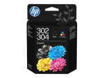 HP 302/304 Tri-color/Black tindikassett 2-Pack must, ts&uuml;aan, magenta, kollane 120 lehte tint