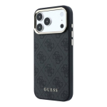 Guess PU Nahast 4G Kuldne Raam MagSafe Kaitseklaas iPhone 18 Pro jaoks / Must