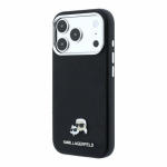 Karl Lagerfeld PU graanuliga poolkatte K&CH Heads Magsafe &uuml;mbris iPhone 18 Pro Max jaoks / Must