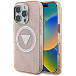 &Uuml;ksus Guess IML Metal Glitter 4G Circle Triangle MagSafe iPhone 16 Pro Max jaoks / roosa