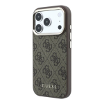 Guess PU Nahast 4G Kuldne Raam MagSafe Kaitseklaas iPhone 18 Pro jaoks / Pruun