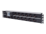 Intellinet 19 2U Rackmount 15-Way Toitepistik - Saksa t&uuml;&uuml;p, Topelt &Otilde;huga, 3m Toitejuhtmega (Euro 2-pin pistik) 16A Must