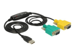 Delock Adapter USB 2.0 Type-A > 2 x Serial DB9 RS-232 Kaabel 1.5m Must Roheline Kollane