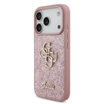 Guess PU Fikseeritud Glitter 4G Metal Logo Kaitseklaas iPhone 18 Pro jaoks / Roosa