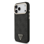 Guess PU Nahast 4G Strass Kolmnurk Logo Kuldne Raam MagSafe Kaitseklaas iPhone 18 Pro Max jaoks / must