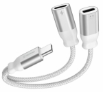 Swissten Textile USB-C Audio Laadimisadapter 2x USB-C 0.12m