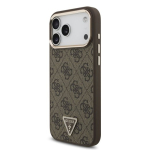 Guess PU Nahast 4G Strass Kolmnurk Logo Kuldne Raam MagSafe Kaitseklaas iPhone 18 Pro Max jaoks / Pruun