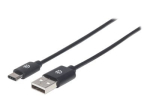 Manhattan USB-C to USB-A Kabel, 1m, Mees-Mees, Must, 480 Mbps (USB 2.0), Kiire USB, Eluaeg Garantii, Polybag USB Type-C Kabel 1m Must