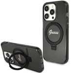 Guess GUHMP15XHRSGSK k&otilde;va&uuml;mbris Ring Stand Script Glitter MagSafe iPhone 15 Pro Max 6.7" jaoks / must