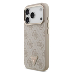 Guess PU Nahast 4G Strass Kolmnurk Logo Kuldne Raam MagSafe Kaitseklaas iPhone 18 Pro jaoks / roosa