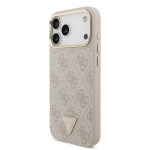 Guess PU Nahast 4G Strass Kolmnurk Logo Kuldne Raam MagSafe Kaitseklaas iPhone 18 Pro Max jaoks / Roosa
