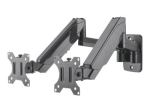Manhattan TV & Monitor Mount, Wall, Full Motion (Gas Spring), 2 screens, Screen Sizes 17-32, Black, Dual Screen, VESA 75x75 to 100x100mm, Max 8kg (