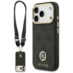 Guess 4G Strass logo & suur rihv metallnupud MagSafe &uuml;mbris iPhone 17 Pro jaoks / must