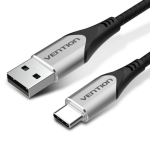 Vention puuvillane pael USB 2.0 A mees-C mees 3A kaabel 2M hall alumiiniumliitmist&ouml;&ouml;t&uuml;&uuml;p